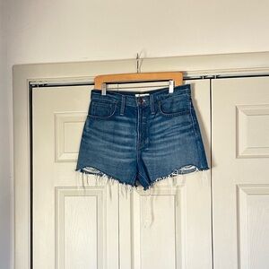 Madewell The Perfect Jean Short Denim Cutoff Fringe Hem Shorts - Medium Blue